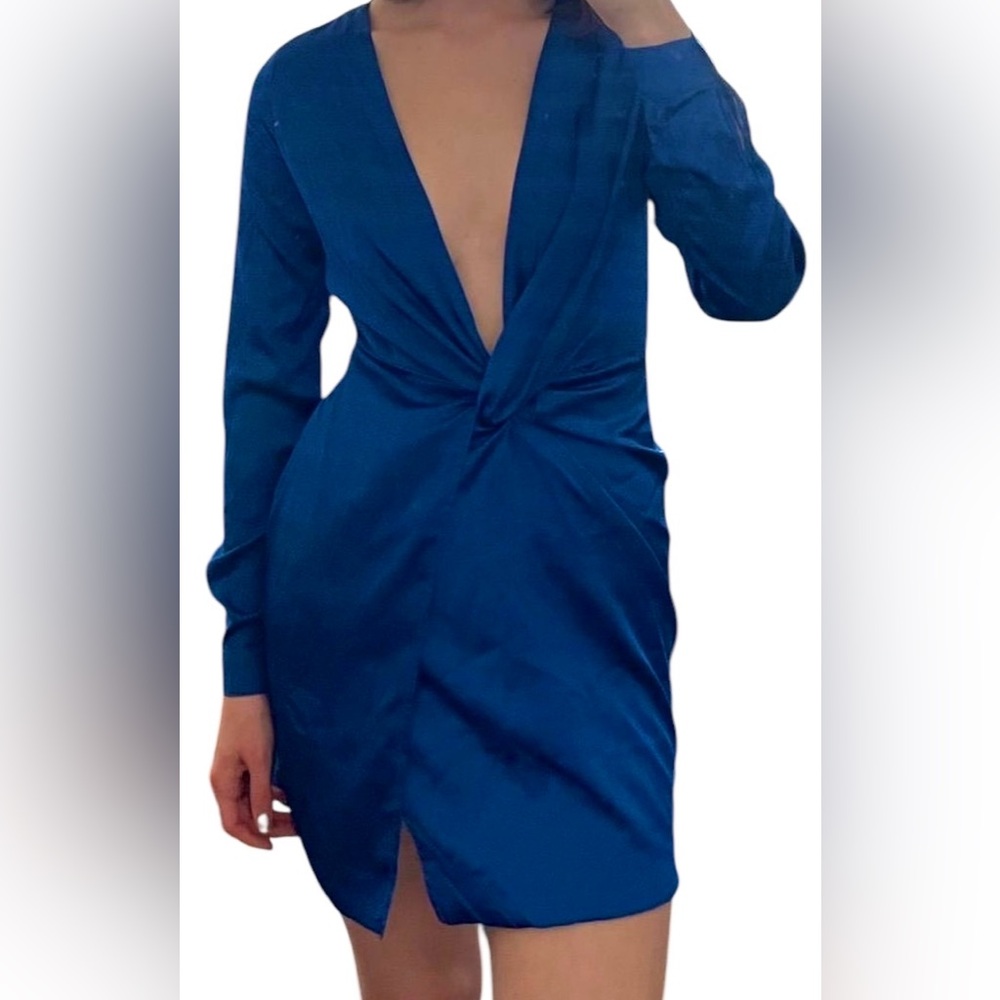 Sexy Blue Cute Fashion Nova size medium Mini Satin Knot Dress ( 4 )